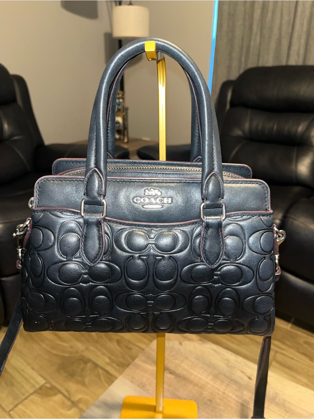 Coach Leather Embossed Signature Satchel 2 way